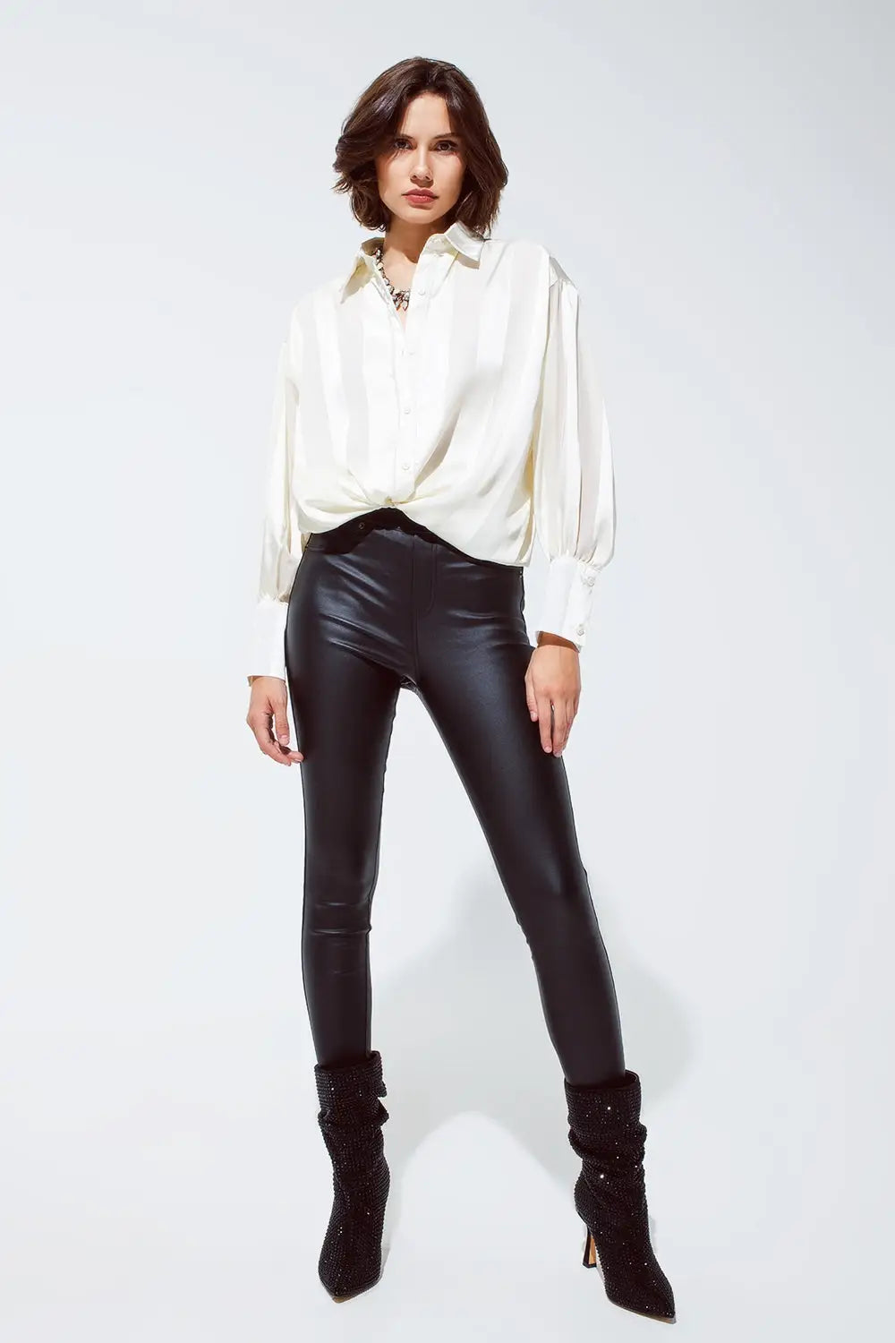Black gloss Look Pants with Stretchband - Pants
