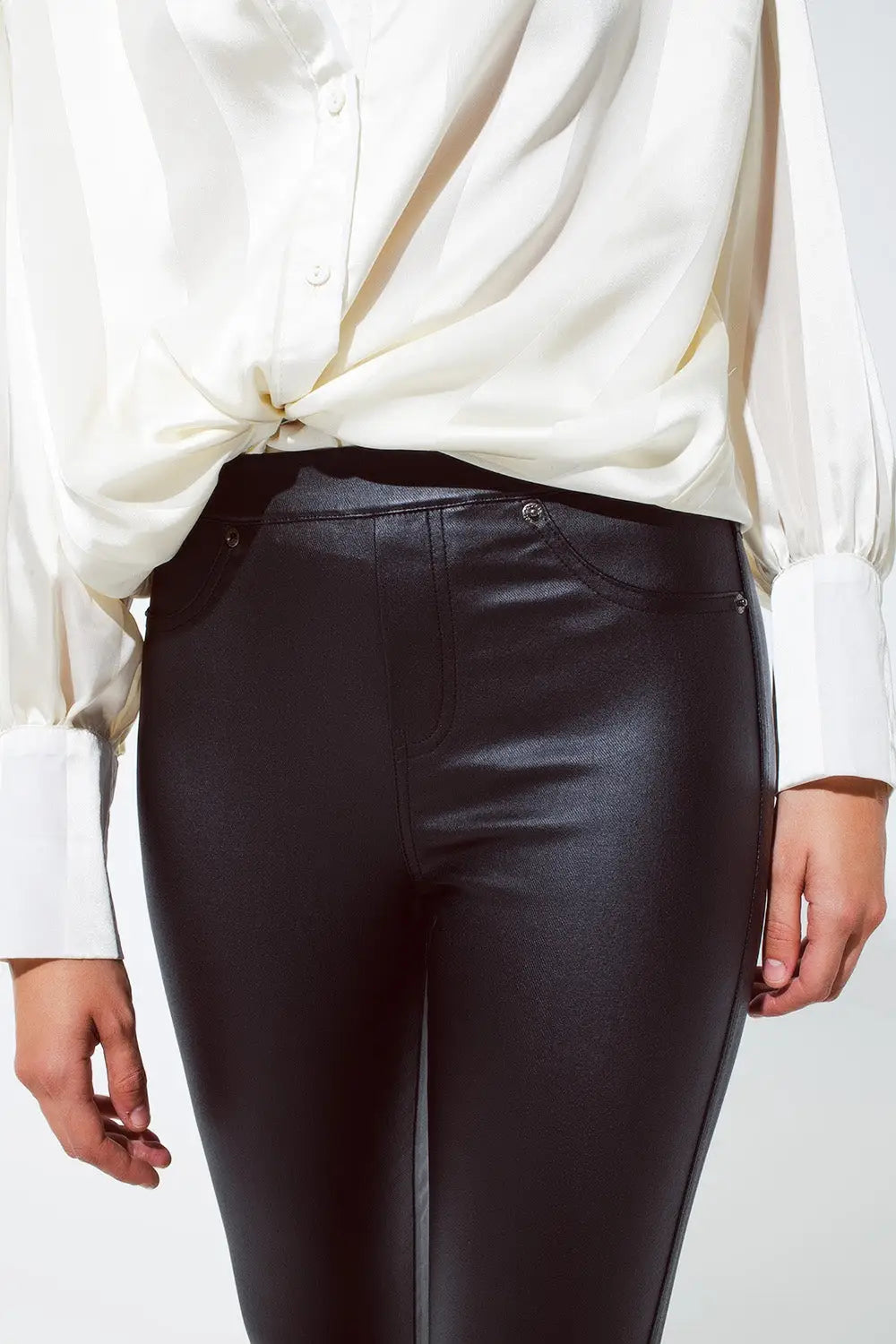 Black gloss Look Pants with Stretchband - Pants