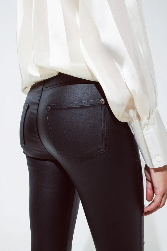 Black gloss Look Pants with Stretchband - Pants