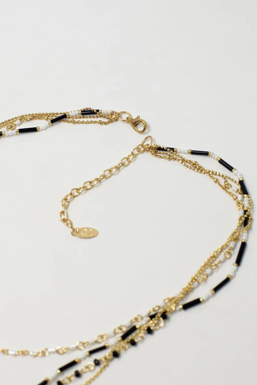 Gold 4 in 1 necklace with black and white beads - GOLD