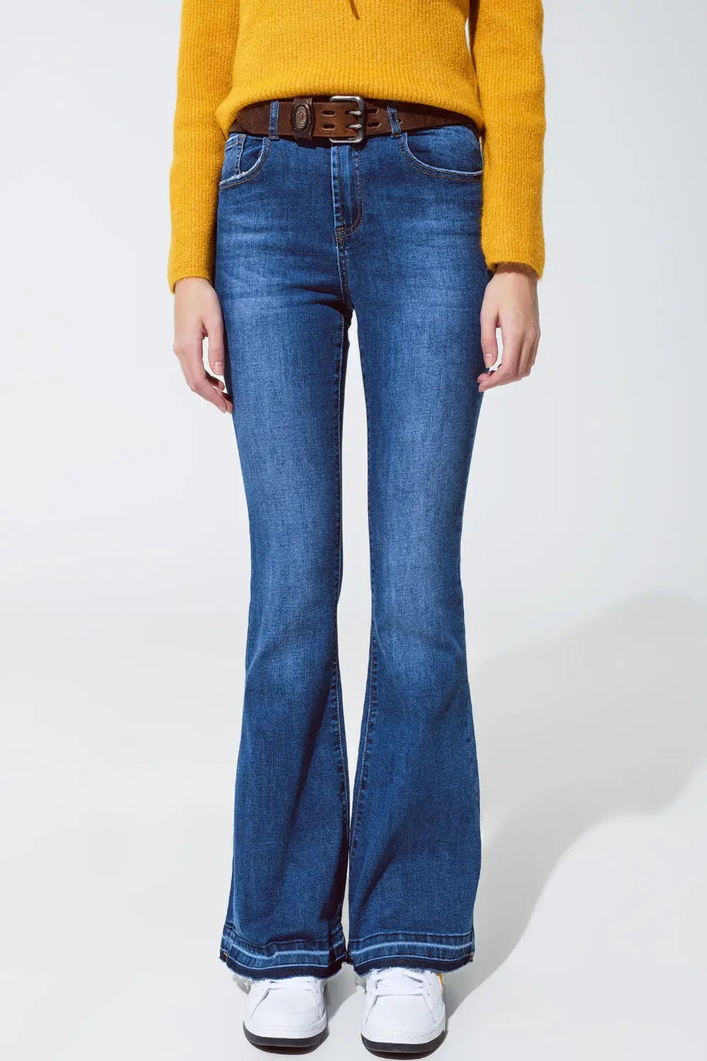 Medium blue skinny flared jeans