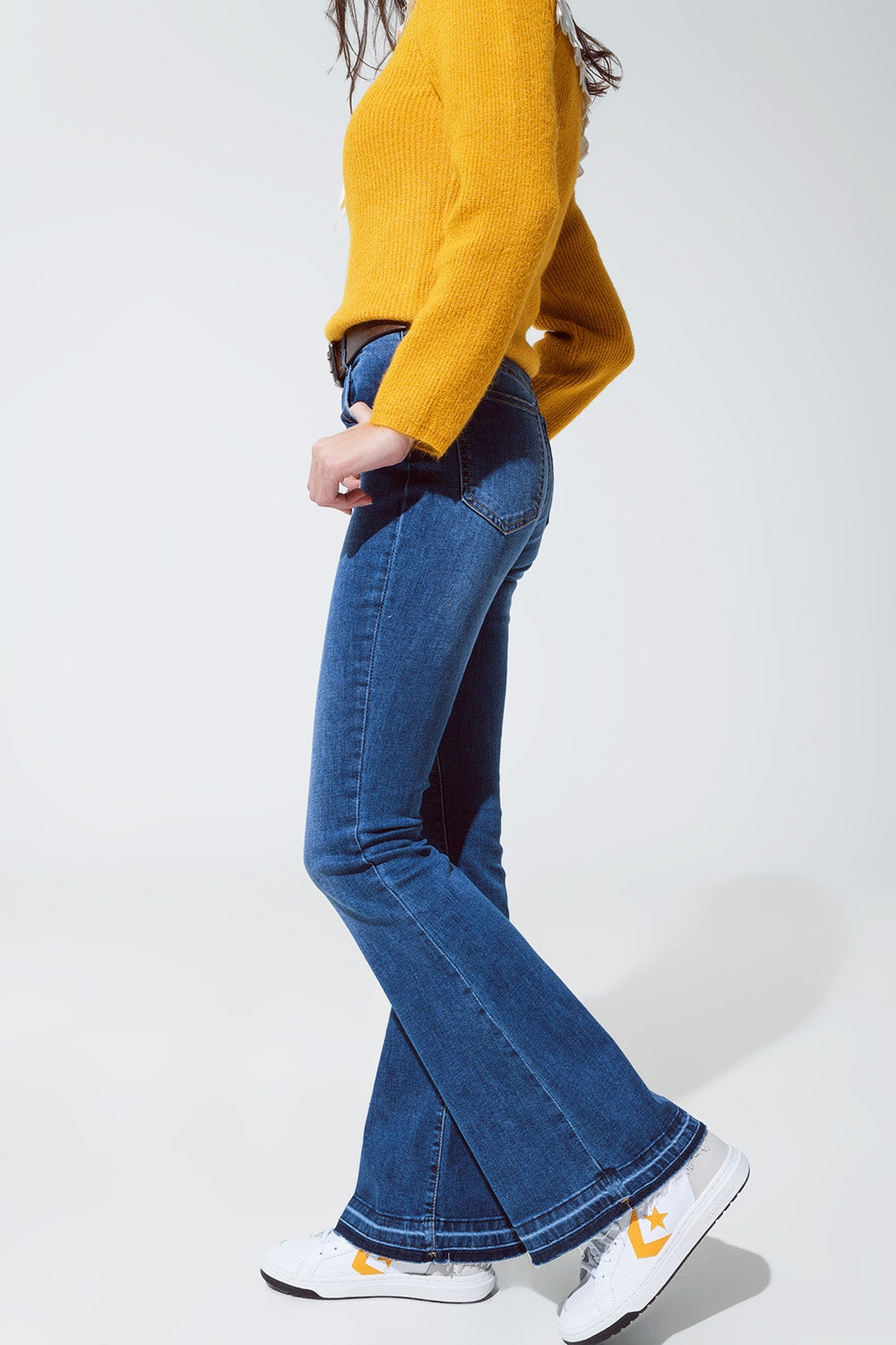 Medium blue skinny flared jeans