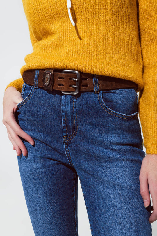 Medium blue skinny flared jeans