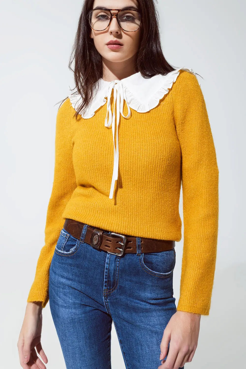 Round neck chunky ribbed jumper in mustard - Sweaters