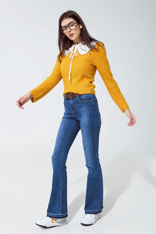 Round neck chunky ribbed jumper in mustard - Sweaters
