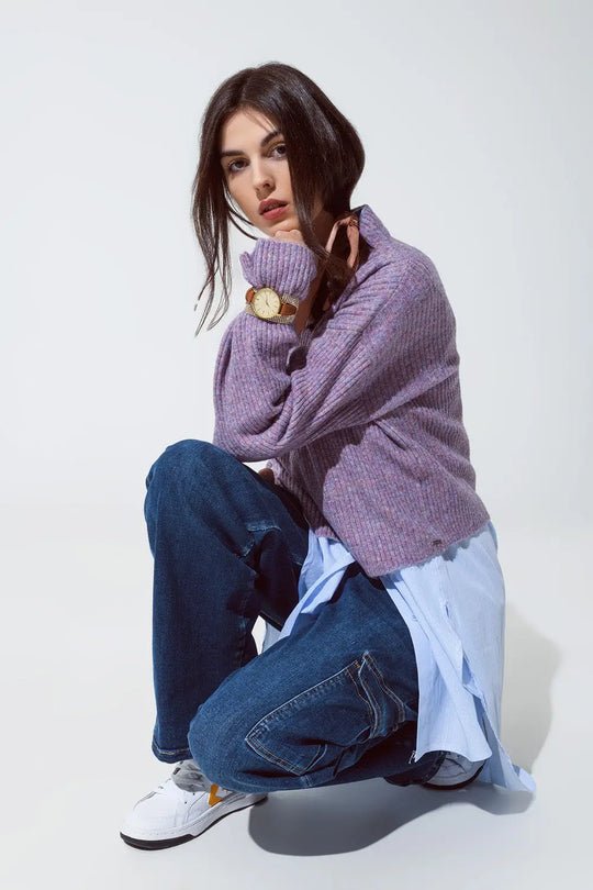 Purple soft ribbed turtleneck sweater - Sweaters