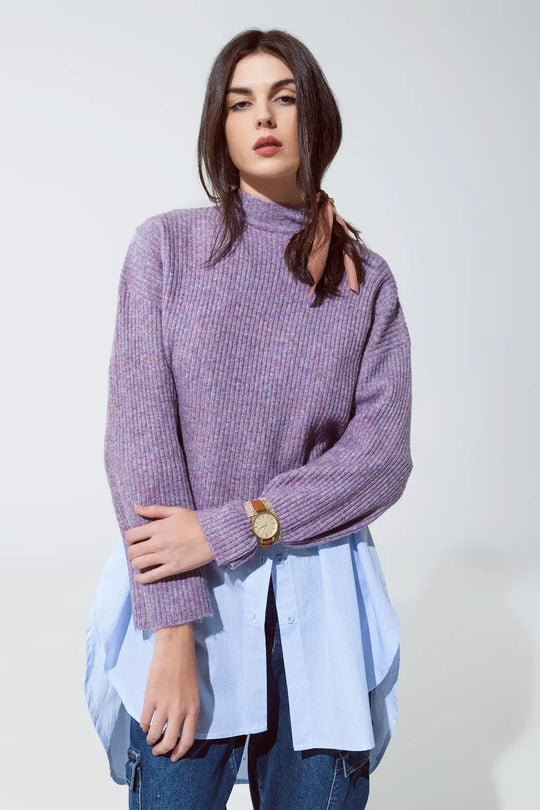 Purple soft ribbed turtleneck sweater - Sweaters