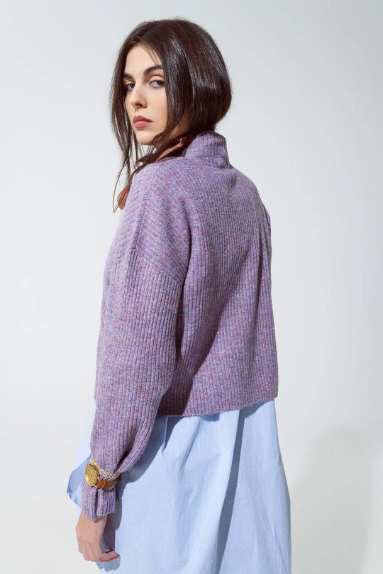 Purple soft ribbed turtleneck sweater - Sweaters
