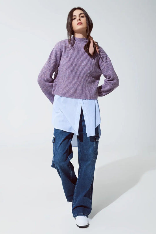 Purple soft ribbed turtleneck sweater - Sweaters