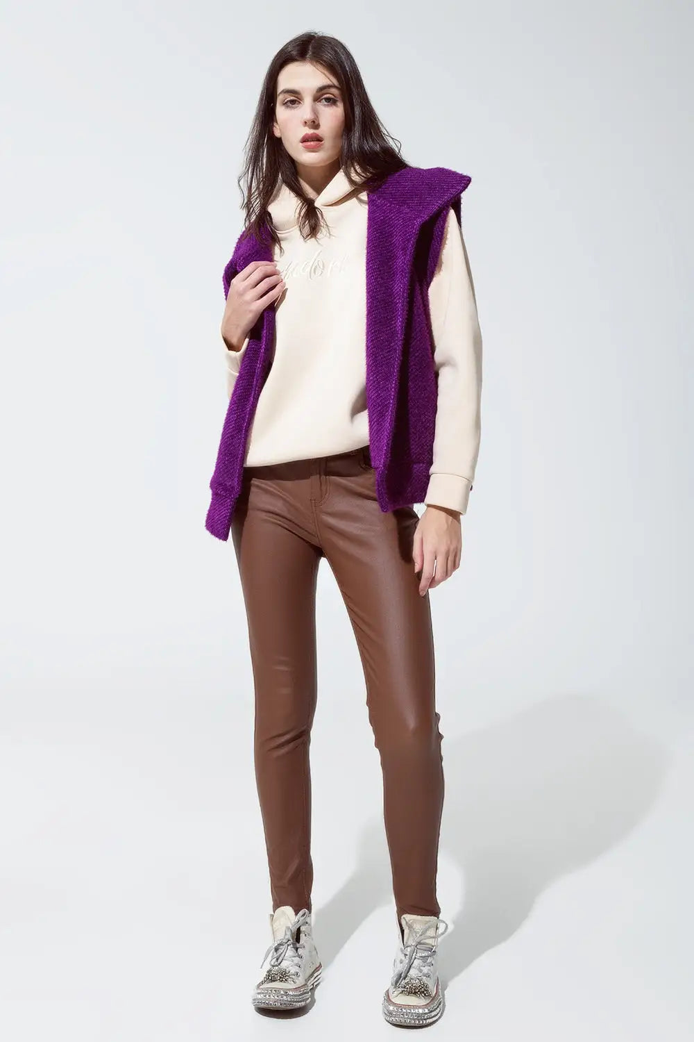 leatherette effect super skinny pants in light brown - Pants