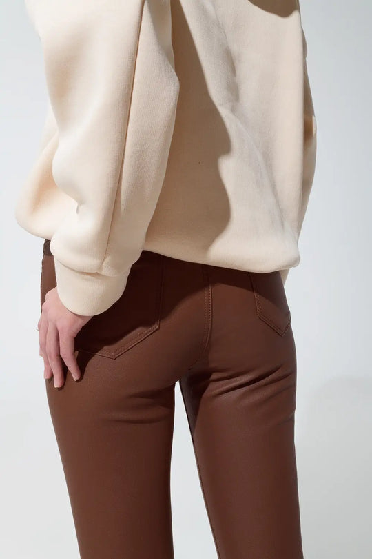 leatherette effect super skinny pants in light brown - Pants