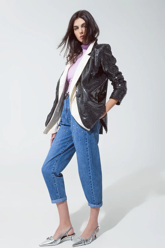 Party Relaxed Sequined Blazer in Silver - Jackets