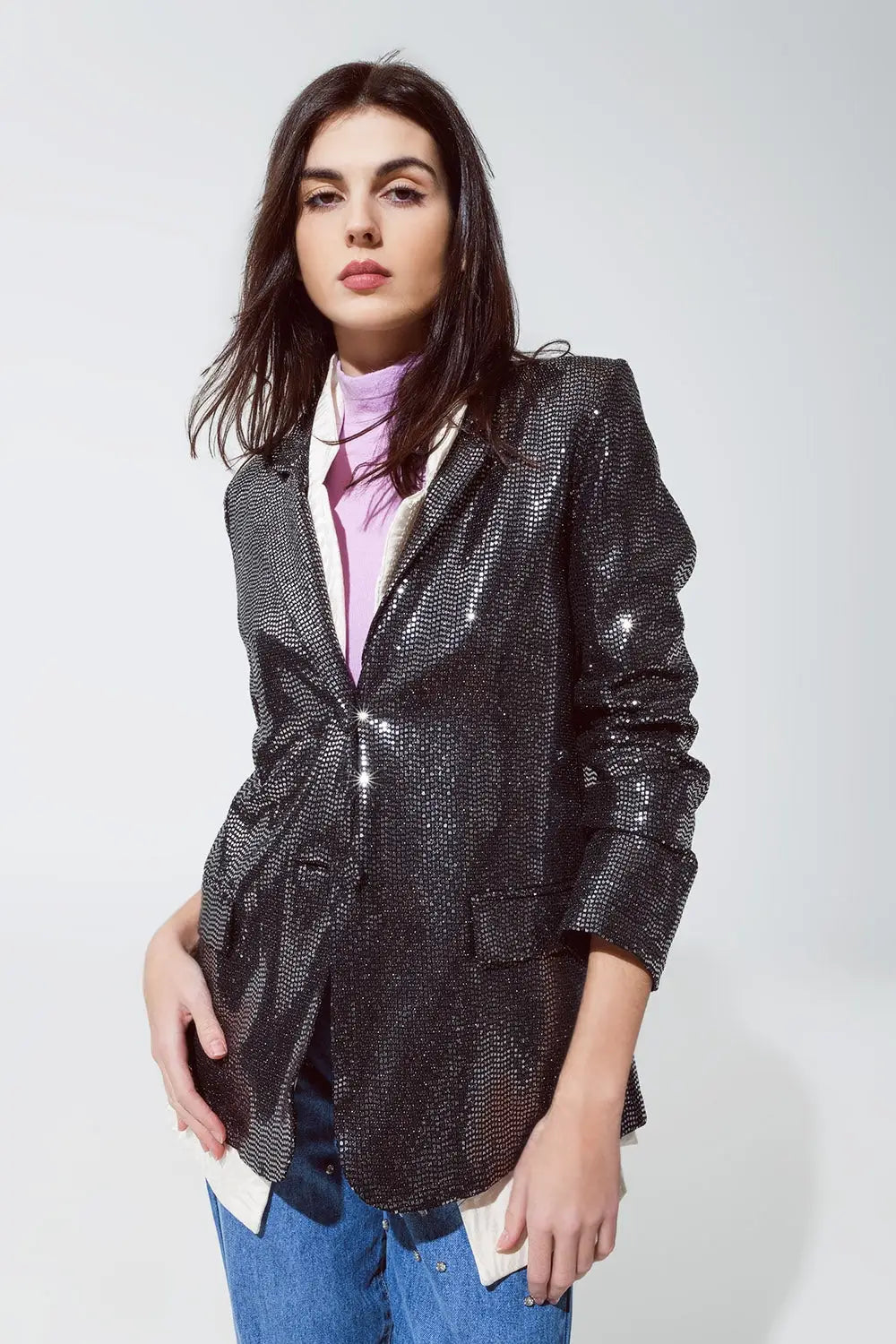 Party Relaxed Sequined Blazer in Silver - Jackets