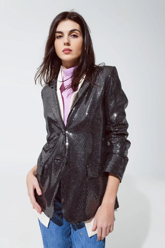 Party Relaxed Sequined Blazer in Silver - Jackets