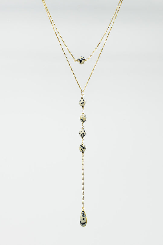 2 in 1 Necklace with marbled black and white stones