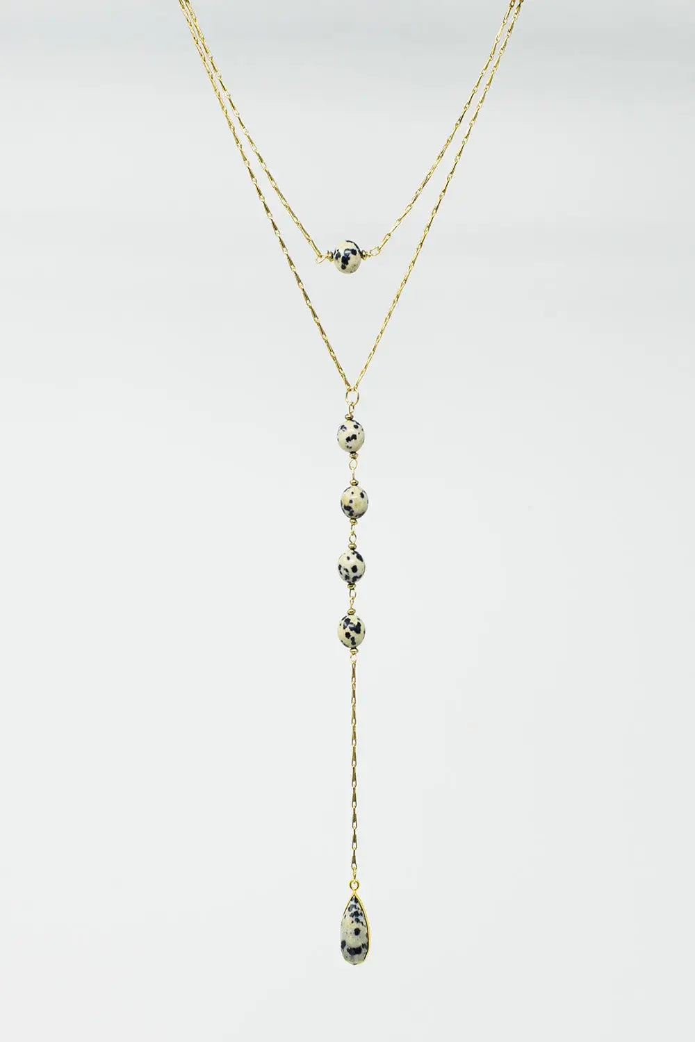 2 in 1 Necklace with marbled black and white stones - GOLD