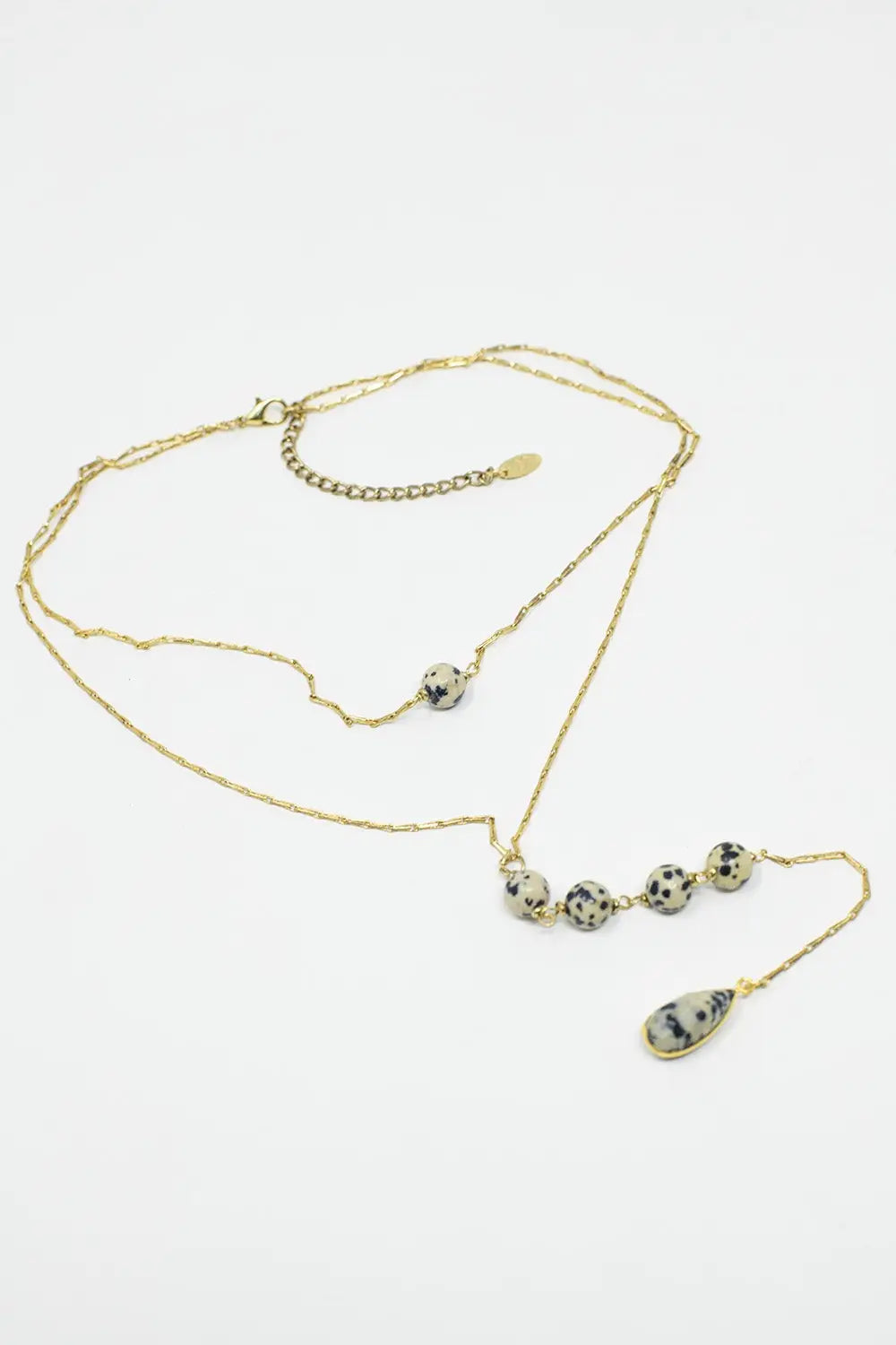 2 in 1 Necklace with marbled black and white stones - GOLD