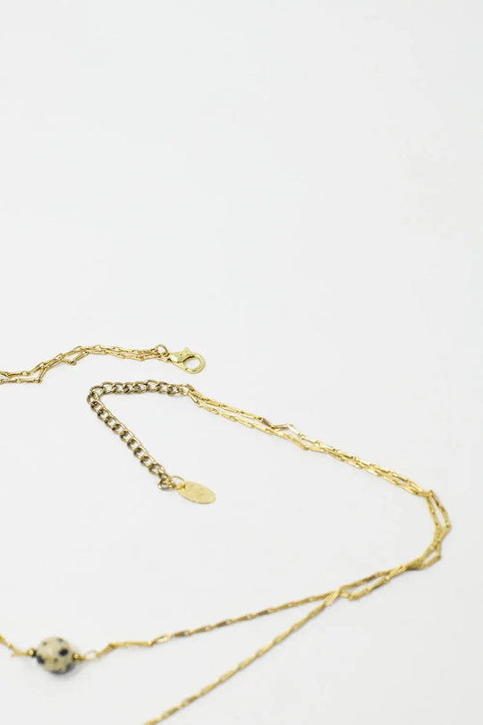 2 in 1 Necklace with marbled black and white stones - GOLD