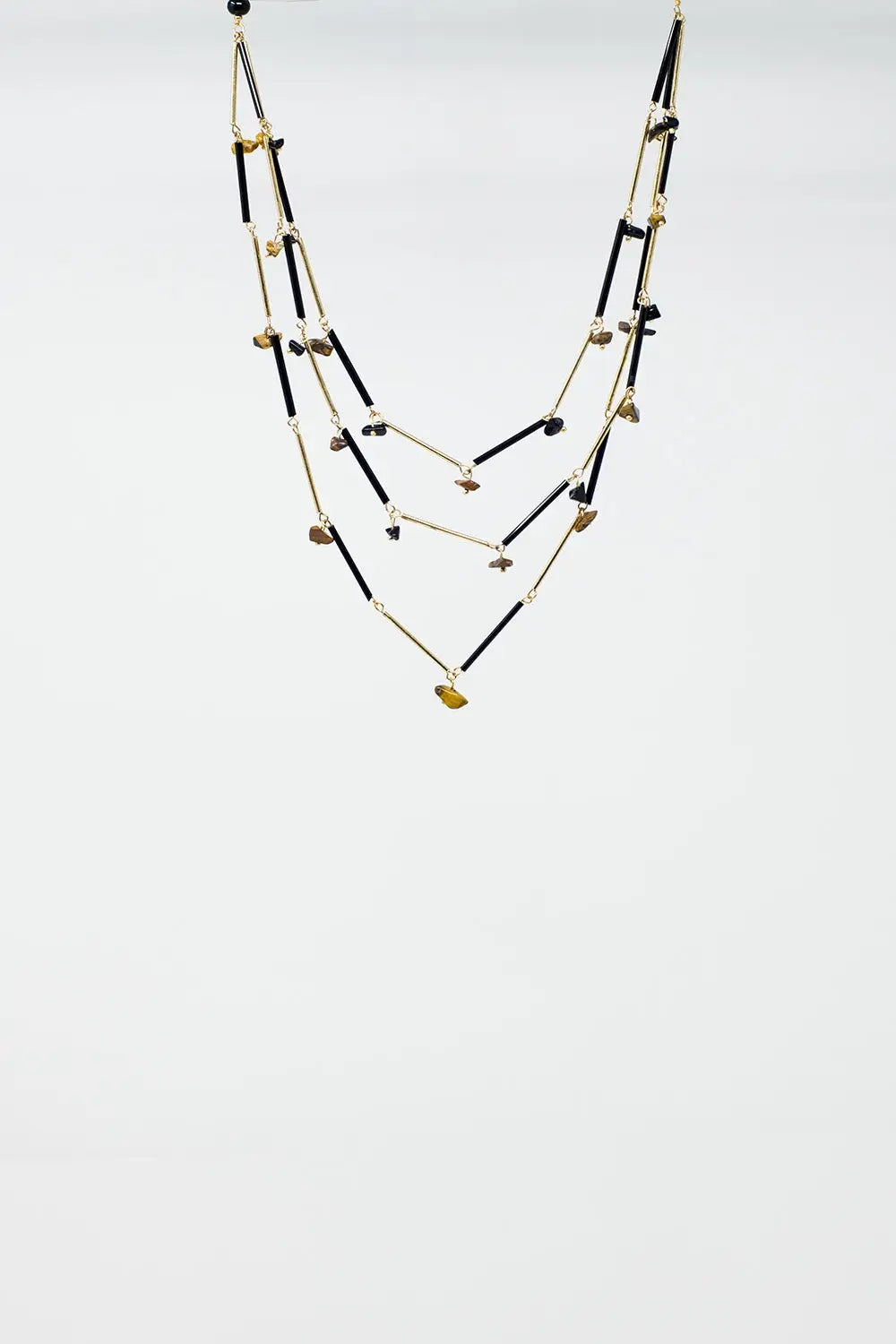 Short 3 in 1 Necklace with black and golden beads - GOLD