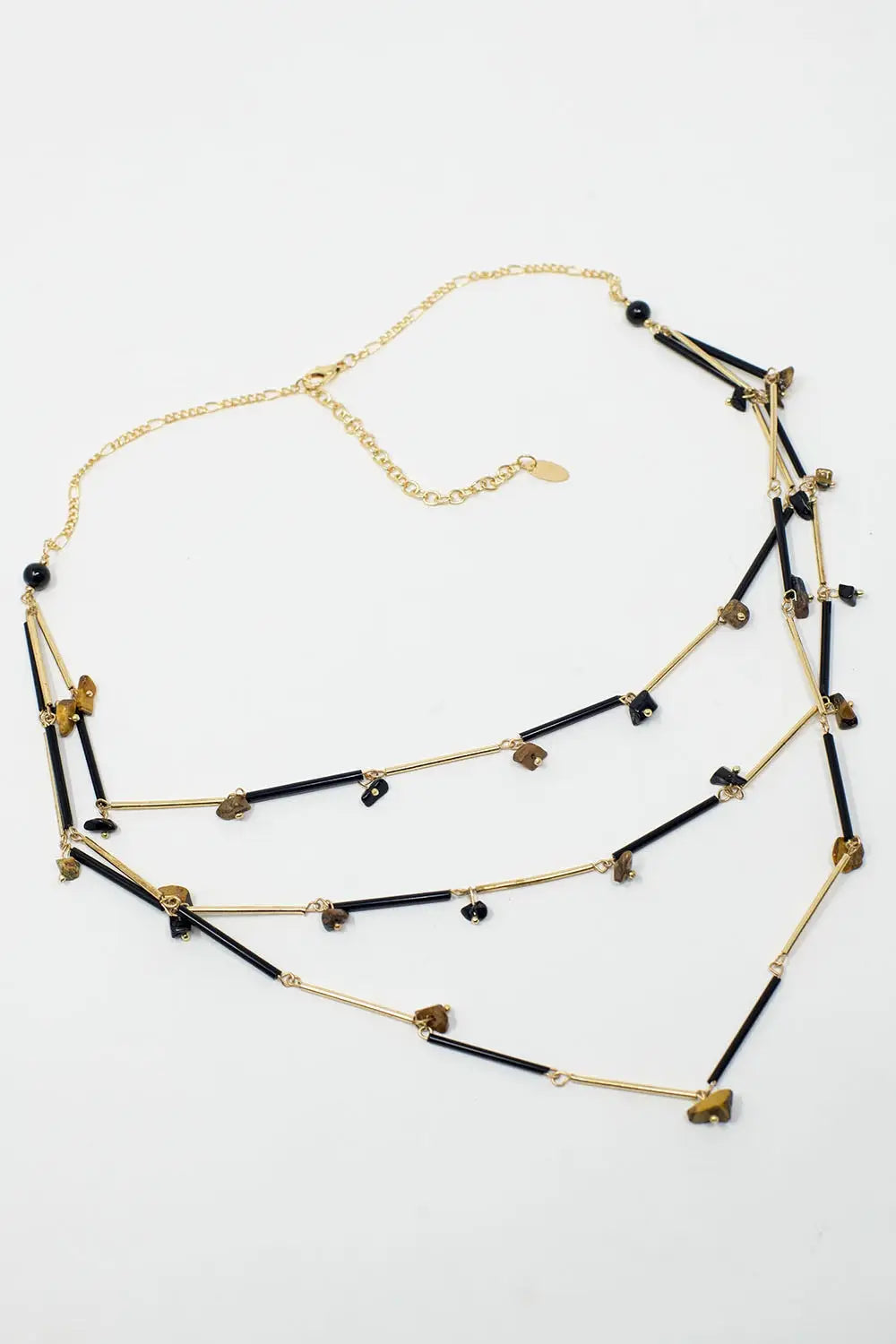 Short 3 in 1 Necklace with black and golden beads - GOLD