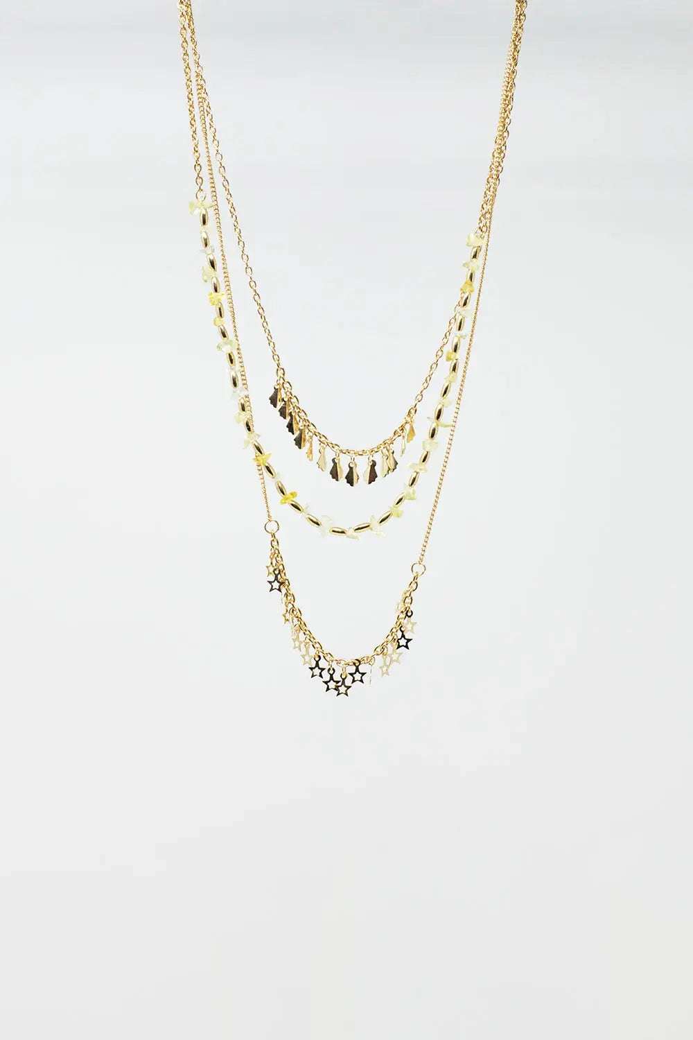 3 in 1 Long Necklace in Gold With a Variety of Beads and stars - GOLD
