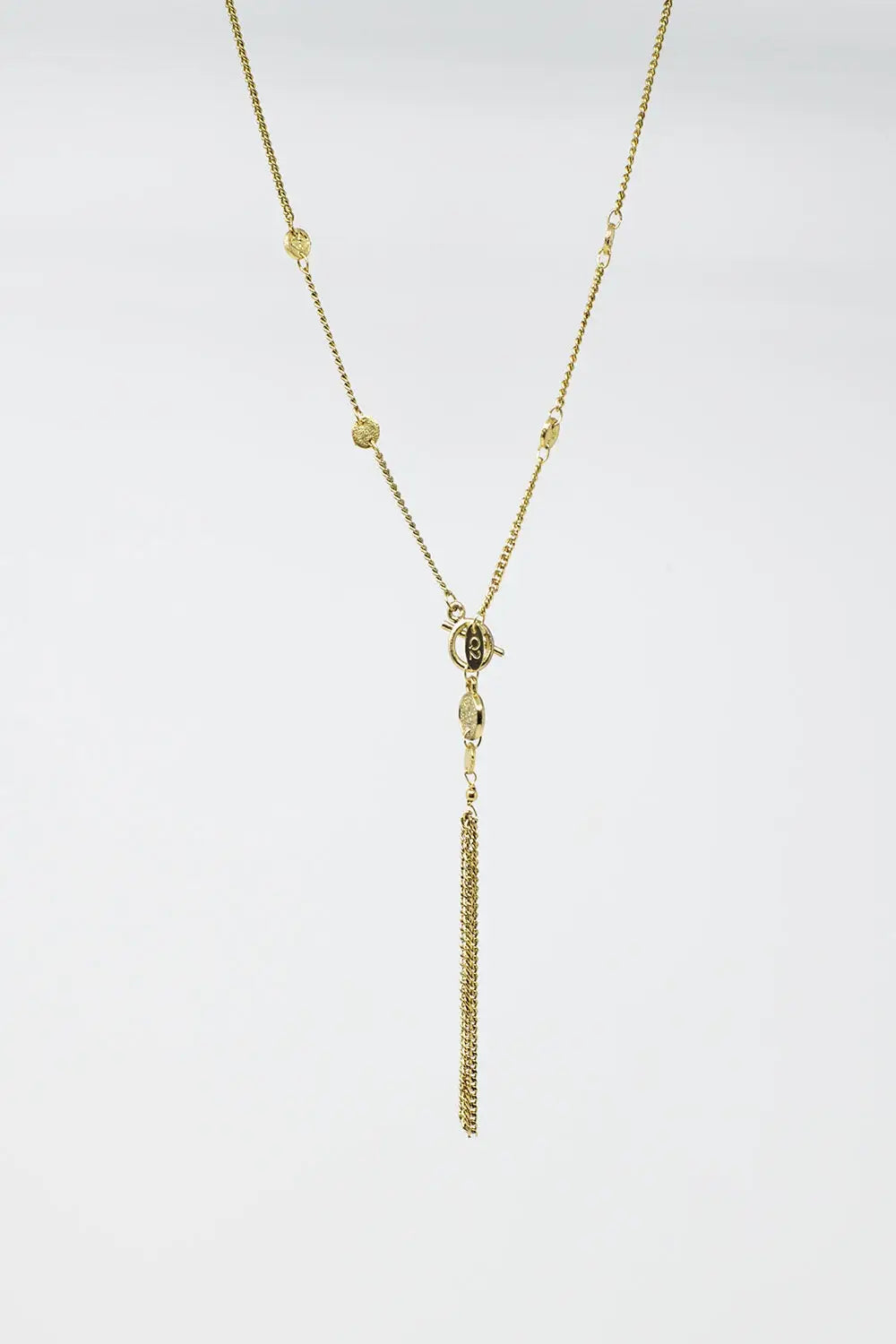 Gold Necklace with beads and Fringe Chain Detail - GOLD