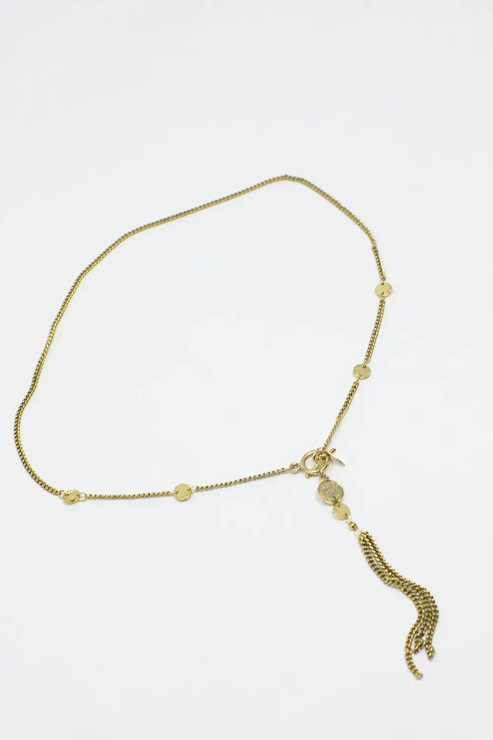 Gold Necklace with beads and Fringe Chain Detail - GOLD