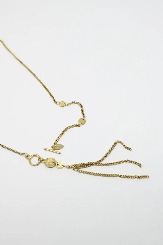 Gold Necklace with beads and Fringe Chain Detail - GOLD
