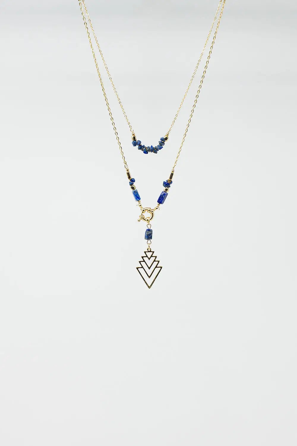2 in 1 Long Gold Necklace With Blue Beads - GOLD