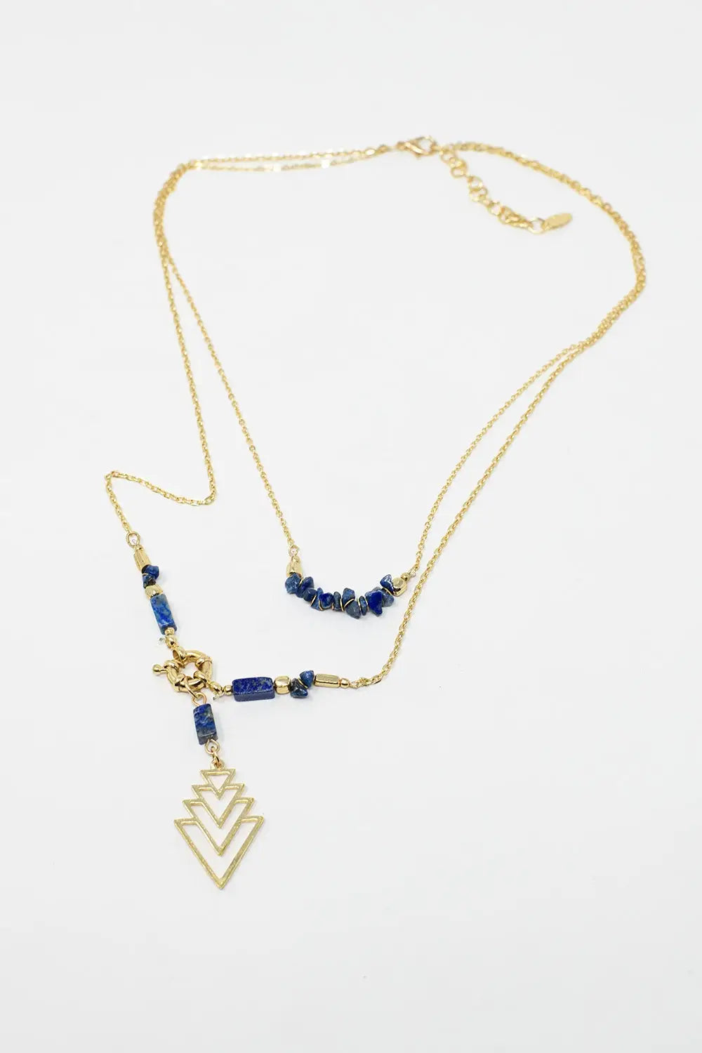 2 in 1 Long Gold Necklace With Blue Beads - GOLD
