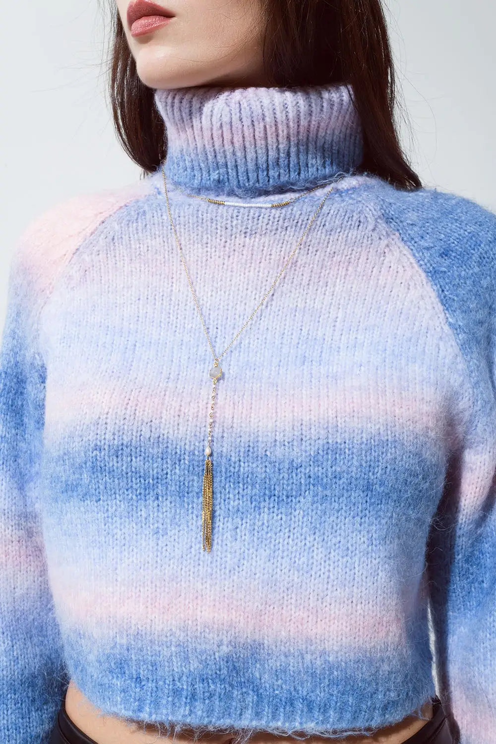 Long 2 in 1 gold necklace with bead details - GOLD