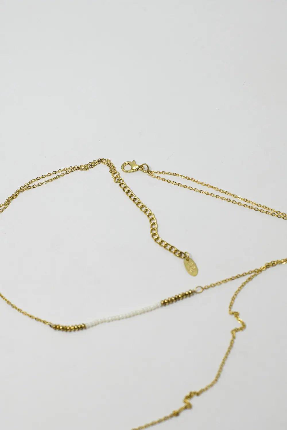 Long 2 in 1 gold necklace with bead details - GOLD