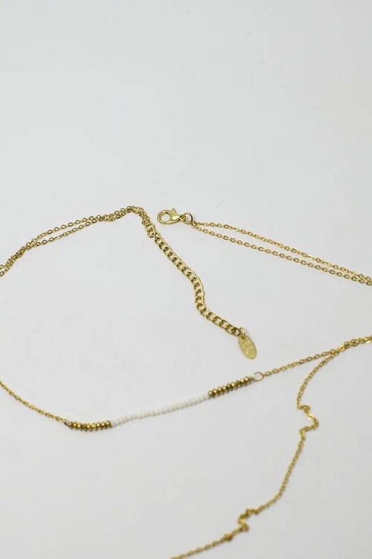 Long 2 in 1 gold necklace with bead details - GOLD