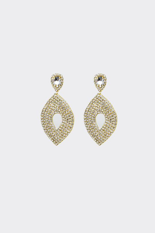 Long Rhomboid Earings With Big Center Jewel and Strass Details