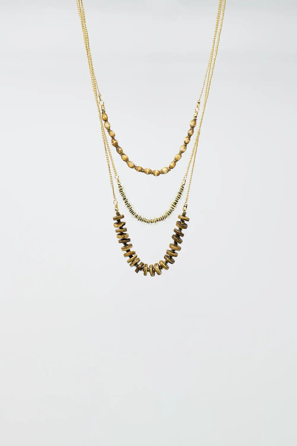 3 in 1 Necklace With Golden Beads In Different Shapes and Sizes - GOLD