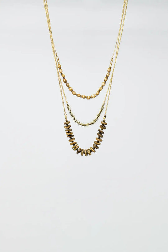 3 in 1 Necklace With Golden Beads In Different Shapes and Sizes - GOLD