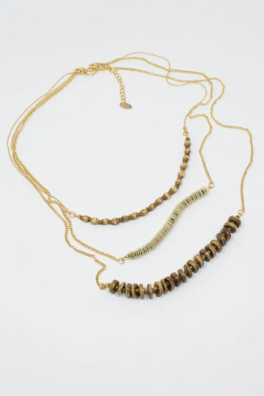 3 in 1 Necklace With Golden Beads In Different Shapes and Sizes - GOLD