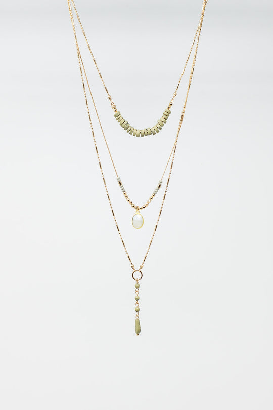 3 in 1 Necklace With white and Green Beads