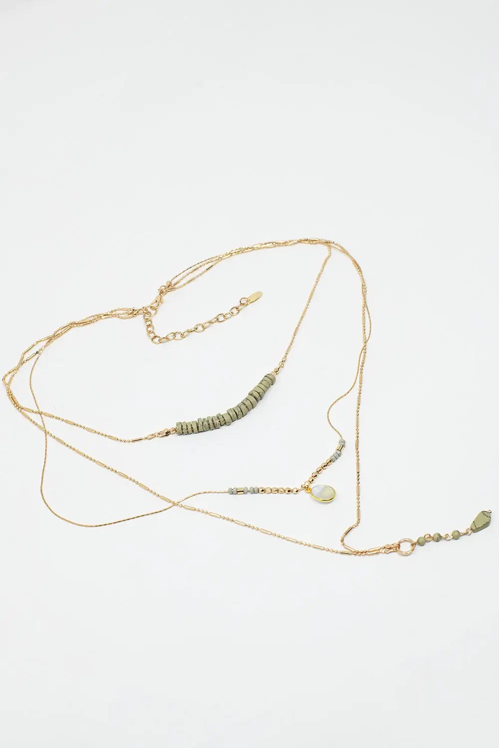 3 in 1 Necklace With white and Green Beads - GOLD