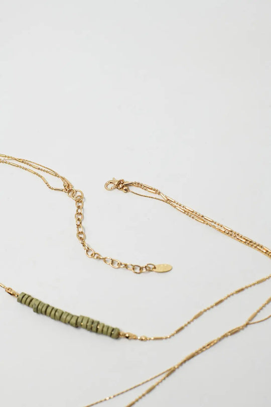 3 in 1 Necklace With white and Green Beads - GOLD