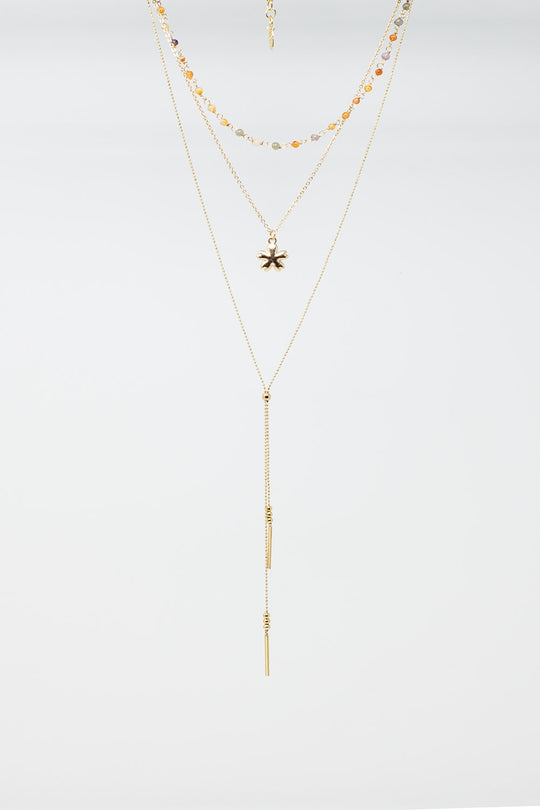 3 In 1 Necklace with Star Charm and Multicolor Beads.