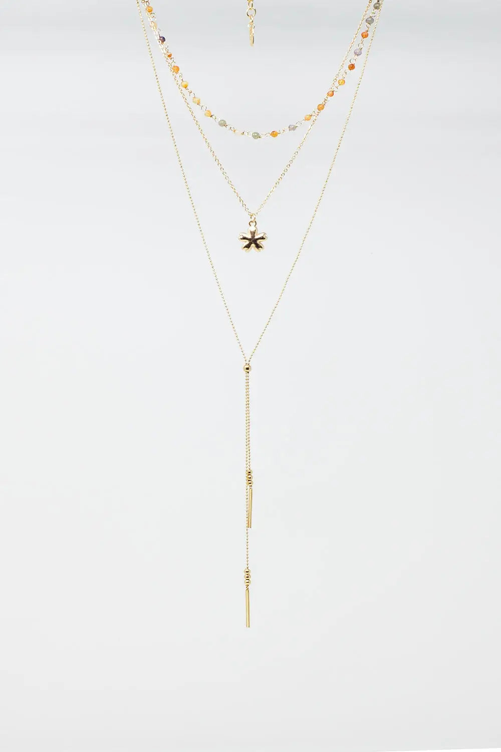 3 In 1 Necklace with Star Charm and Multicolor Beads. - GOLD