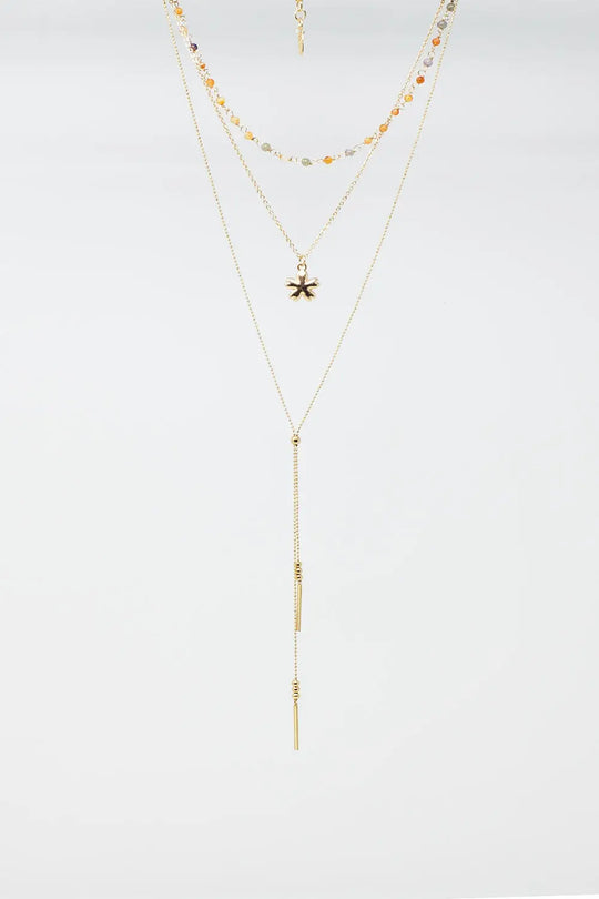 3 In 1 Necklace with Star Charm and Multicolor Beads. - GOLD