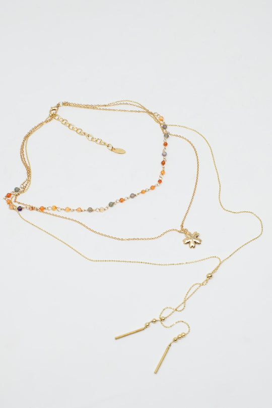 3 In 1 Necklace with Star Charm and Multicolor Beads.