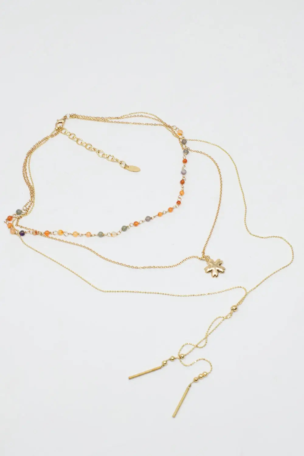3 In 1 Necklace with Star Charm and Multicolor Beads. - GOLD
