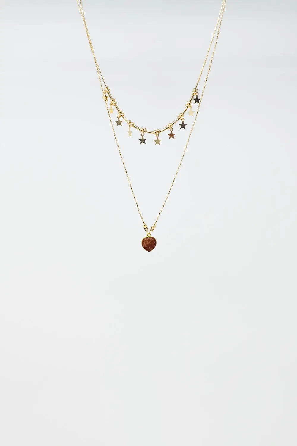 2 in 1 Necklace with Star and Heart Charms - GOLD