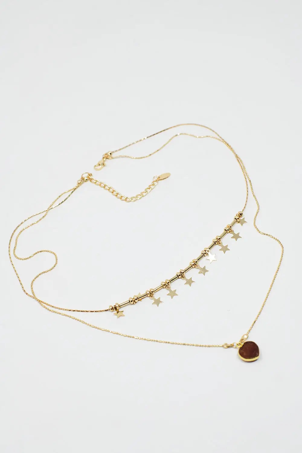 2 in 1 Necklace with Star and Heart Charms - GOLD