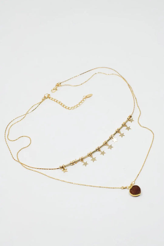 2 in 1 Necklace with Star and Heart Charms - GOLD