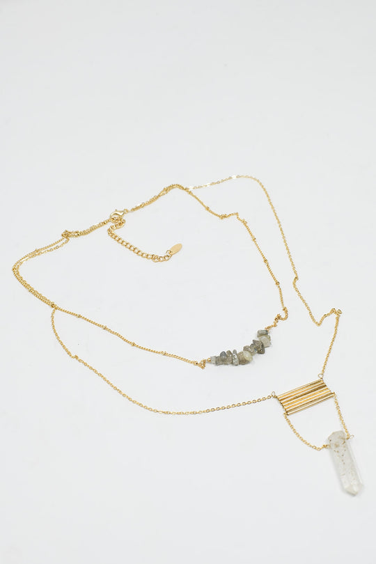 2 in 1 Necklace with Grey and White Crystals