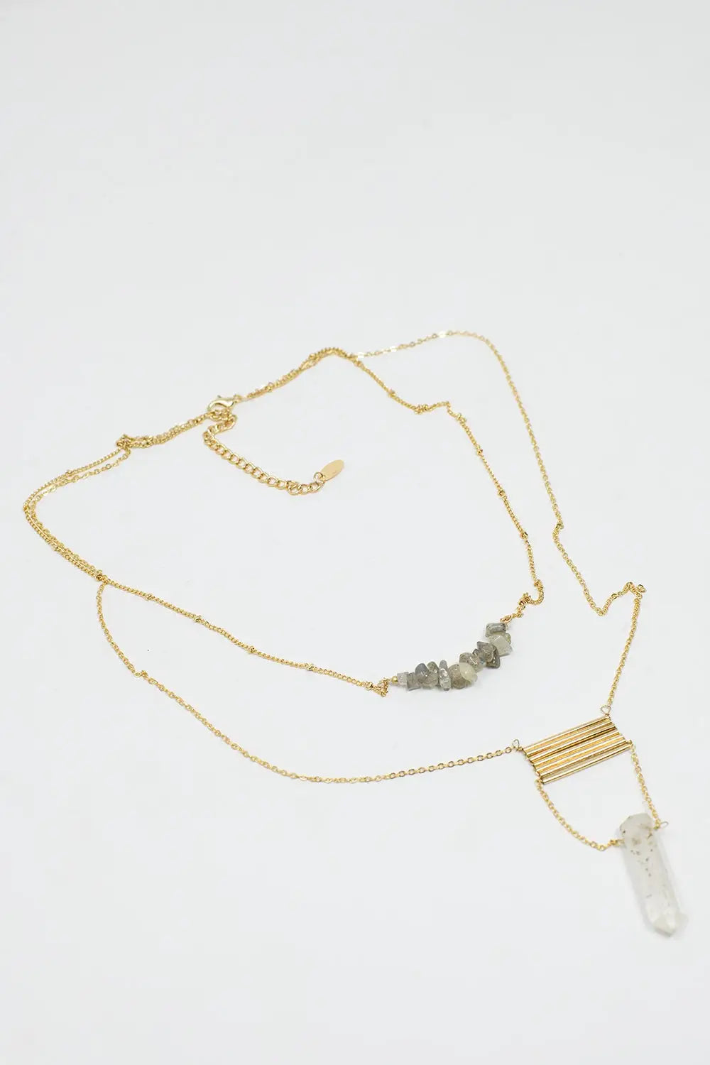 2 in 1 Necklace with Grey and White Crystals - GOLD
